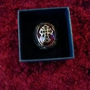 man's stainless steel and red cross ring